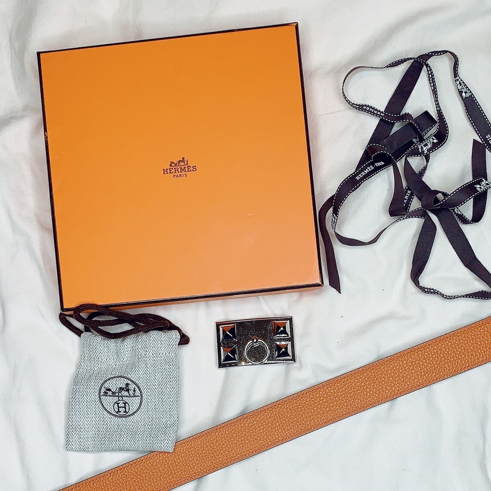 HERMES Reversible Orange & Black Leather women 30